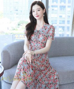 ミディアム | ワンピース レディース Aライン カジュアル Vネック サマー 半袖 ひざ丈 ミディアムワンピース 大きいサイズ 上品 花柄 着痩せ サマーワンピース 夏服