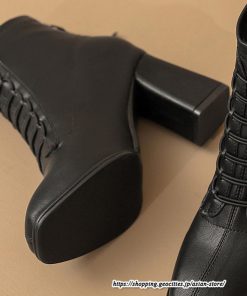 ショートブーツ | レディース 春秋ブーツ スクエアトゥ ブーツ チャンキーヒール 太ヒール 後ろファスナー 靴 シューズ 通学通勤 ミドルヒール 黒ブーツ 大人