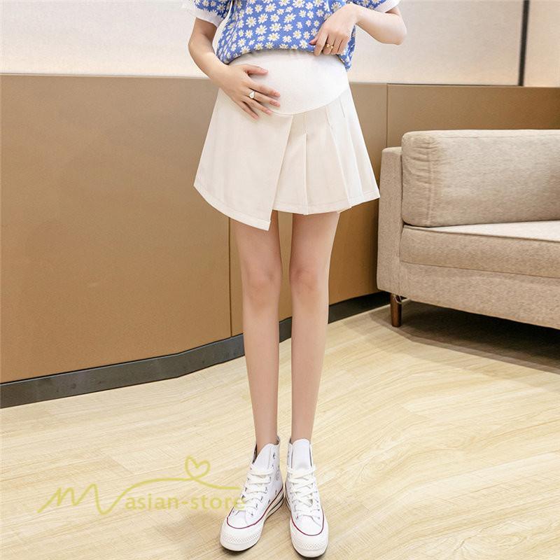 スカート | マタニティ ショート丈 レディース プリーツ 無地 マタニティ夏 サマーカジュアル 産前産後 着痩せ マタニティウェア 通気性 上品