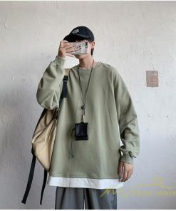 Tシャツ | ロングT メンズ 長袖 秋物 フェイク 切り替え レイヤード 重ね着風 20代30代 無地 カジュアル トレーナー 通学通勤 40代50代 カットソー