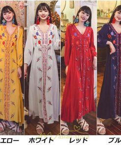 マキシ | ワンピース レディース ロングワンピース ロング丈 マキシ丈 綿麻 長袖 Vネック 花柄 体型カバー ゆったり ゆるっとワンピース リネン 夏 シンプル 秋 かわいい