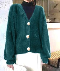 ニット・セーター | 韓国風 ニットトップス セーター 長袖 シャギーニットカーディガン レディース ふわふわ 秋冬 モヘアニット 羽織り 無地