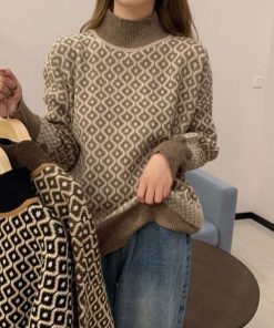 ニット・セーター | 配色ダイス柄ニットトップスハイネック