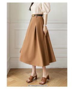 スカート | フレアロングロング丈 ミモレ丈 Aラインベルト付き 通勤 20代 30代 40代 50代 上品 コーデ 着痩せ 高見え 送料無料