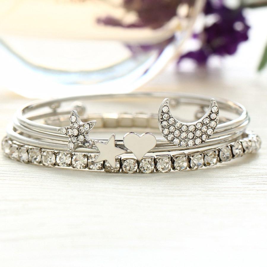 その他アクセサリー | 4点セット 星 カフブレスレット モチーフ ラインストーン 女友達 月 キラキラ カフバングル レディース 誕生日プレゼント アクセサリー