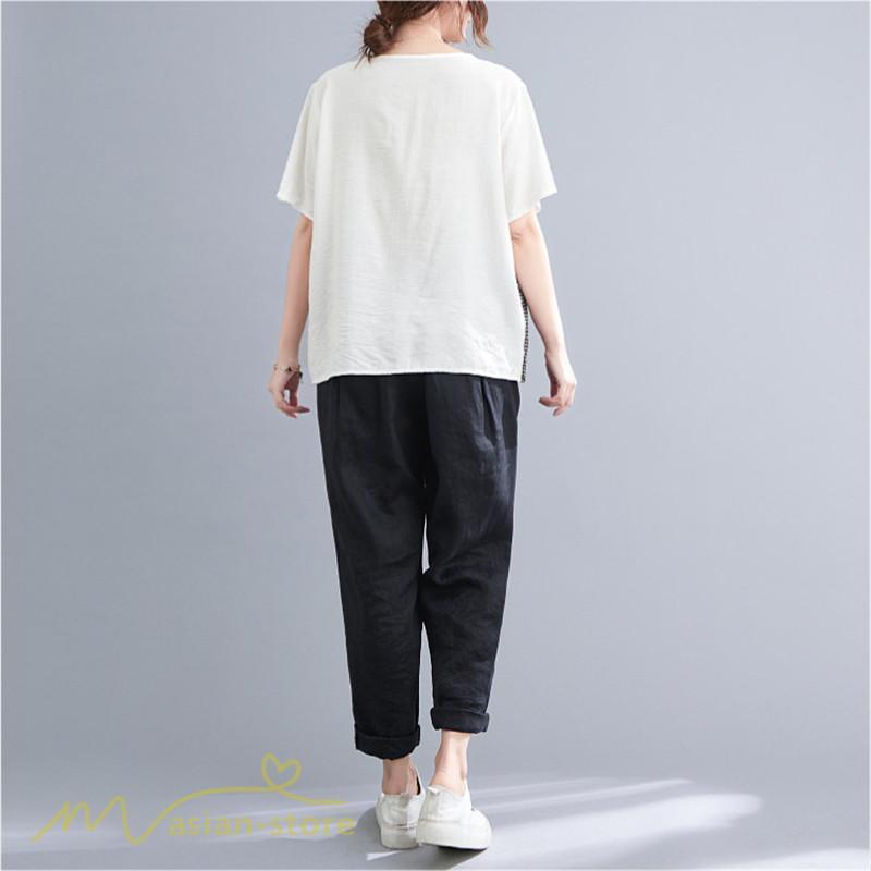 tシャツ・カットソー | tシャツ カットソー レディース 切り替え 女性着 シンプル カジュアル フリーサイズ ゆったり 夏新作 おしゃれ 半袖 チェック柄 黒 半袖tシャツ 丸首 白
