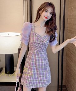 ミディアム | 半袖ワンピース 夏服 レディース 膝上丈 Aライン セクシー 可愛い スリム ワンピース おしゃれ パープル