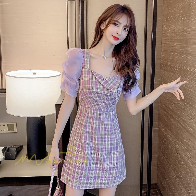 ミディアム | 半袖ワンピース 夏服 レディース 膝上丈 Aライン セクシー 可愛い スリム ワンピース おしゃれ パープル