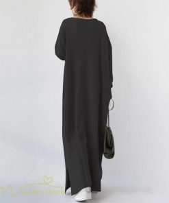 マキシ | ワンピース 長袖 無地 Tシャツワンピース レディース 着痩せ ゆったり マキシワンピ Vネック カジュアル 体型カバー Aラインワンピース 秋 フレア カジュアル