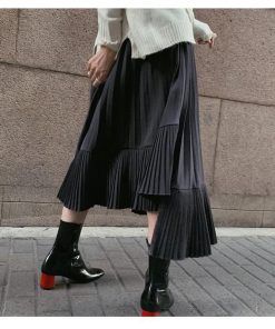 スカート | プリーツロング 白 黒 マーメイドレディース マーメイド ロングミモレ ハイウエスト 着やせ 揺れる ウエストゴム 春秋冬