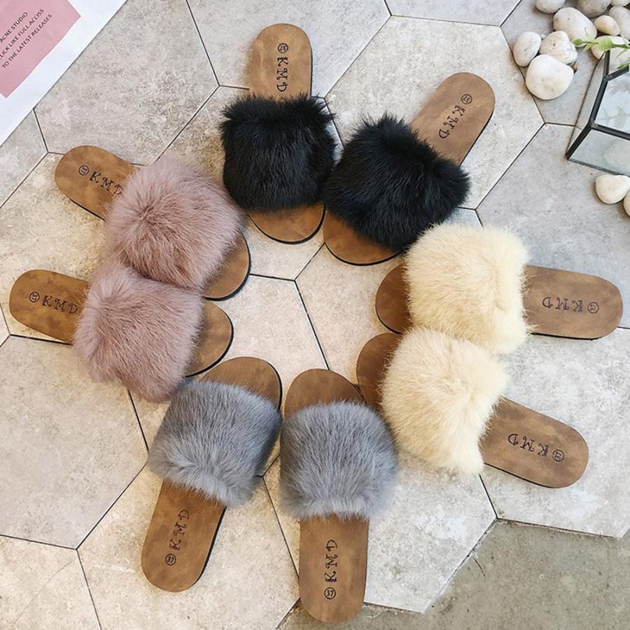 サンダル | ファーレディースミュール ぺたんこ スリッパ 韓国