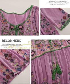 マキシ | ワンピース リゾートワンピ レディース ボヘミア風　休暇 長袖 無地 マキシ丈 復古風 上品 体型カバー  ブラック　パプール 花柄 Vネック 刺繍 ホワイト