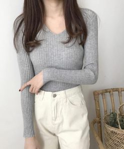 ニット・セーター | Vネック リブニット きれいめ ニット タイト シンプル おしゃれ レディース トップス 長袖