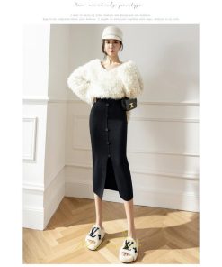 スカート | レディース ロング丈 ミモレ丈 ニット 秋冬 韓国風 スリット ハイウエスト Aライン 着痩せ 小柄 大人可愛い 20代30代40代50代 フェミニン 脚長効果
