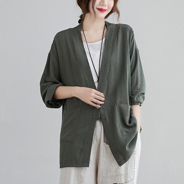 カーディガン | 羽織り レディース 秋服 ライトアウター Vネック 麻綿 無地 20代 30代 春 夏 秋 長袖 カジュアル 40代 50代 秋コーデ 秋かわいい