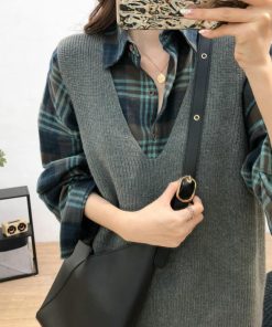 ニット・セーター | リブニットベスト レディース Vネック