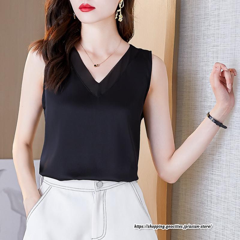 キャミソール タンクトップ | タンクトップ レディース 秋 秋服 レイヤード インナー ノースリーブ Vネック しわにくい ベーシック 重ね着 とろっと滑らかな肌触りの落ち感素材