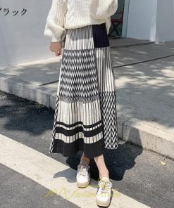スカート | ロング 秋冬 黒 グレー カーキ プリーツレディース Aライン ニット ウエストゴム あったか おしゃれ 着痩せ 人気 小柄 新着 高見え