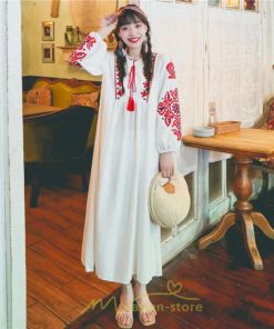 マキシ | 花柄ワンピース 丸首 リゾート ワンピース レディース 長袖 夏秋 ロング丈 マキシ丈 大人 上品 刺繍 綿麻 二次会 女子会 旅行 お出かけ コットン バカンス