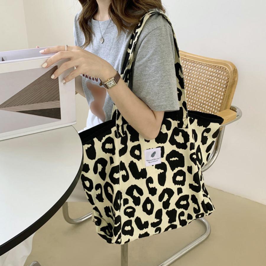 ショルダーバッグ | ヒョウ柄 キャンバストートバッグ 韓国