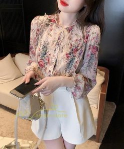 シャツ・ブラウス | ブラウス レディース きれいめ 40代 春夏秋新作 オシャレシフォンブラウス 花柄シャツ 長袖トップス 大人 通勤OL リボン付き シャツ30代 ゆったり 50代 上品