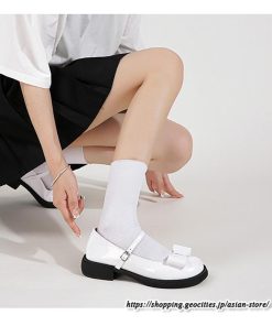パンプス | ラウンドトゥ ストラップ 厚底 レディースシューズ 太ヒール ぺたんこ ベーシック 黒白蝶 無地 靴 26.5cm 上品 大きいサイズ 大人