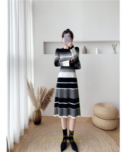 ニットワンピース | ワンピース レディース ニット ワンピース ニット チュニック ロング 長袖 着痩せ 秋冬 送料無料 ボーダー柄 2022新作 韓国風 秋冬コーデ 大人可愛い