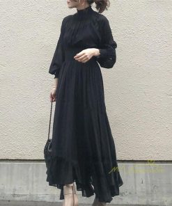マキシ | ワンピース ロング丈 マキシ丈 40代 フリル シフォン ロング 韓国 レディース 秋 冬 長袖ファッション ハイウエスト 長袖 おしゃれ 秋 2021 2色 着痩せ