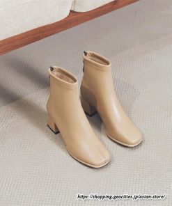 ショートブーツ | レディース 春秋ブーツ スクエアトゥ ブーツ チャンキーヒール 太ヒール 後ろファスナー 靴 通学通勤 シューズ 大人 黒ブーツ ミドルヒール