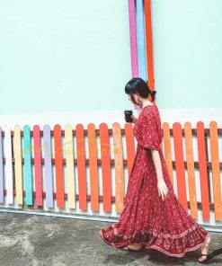 マキシ | 夏ワンピース ロングワンピース 五分袖 フレアワンピース 落ち感 涼しい 大人 30代40代 お呼ばれワンピース 旅行 花柄 プリント ビーチ 腰調節 50代