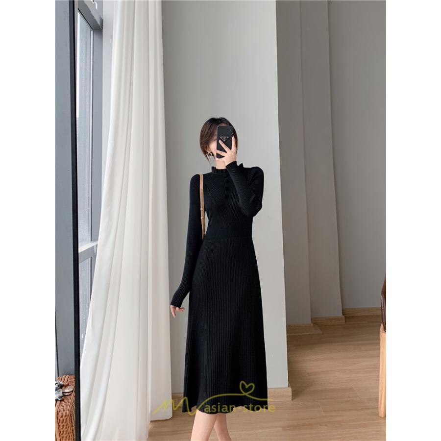 ニットワンピース | レディース 冬 きれいめ ロング おしゃれ 秋冬 長袖 送料無料 可愛い 着痩せ Aライン 20代30代40代50代 韓国風 ハイネック