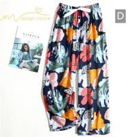 ワイドパンツ | パンツ レディース ボトムス ウエストゴム 楽ちん リラックスパンツ ルームウェア 体型カバー ゆったり 春物 夏 綿紬 女の子 海 プリント かわいい