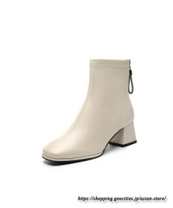 ショートブーツ | レディース 春秋ブーツ スクエアトゥ ブーツ チャンキーヒール 太ヒール 後ろファスナー 靴 通学通勤 シューズ 大人 黒ブーツ ミドルヒール