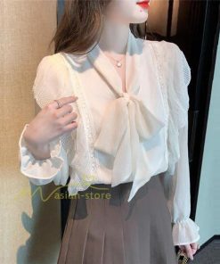シャツ・ブラウス | ボウタイ リボン ブラウス　シャツ　リボンシャツ レディース 長袖 白 トップス フレア 無地 大人 女性 入学式　卒業式　ママ 通勤 20代30代40代50代 ビジネス