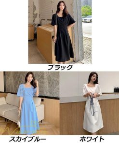 ミディアム | ワンピース レディース 春 夏 半袖 サマーワンピース 着痩せ 無地 カジュアル 大きいサイズ 上品 Aラインワンピース 大人 韓国風 通学 シフォン お出かけ 通勤