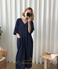 マキシ | ワンピース レディース 夏ワンピース 綿麻 五分袖 体型カバー 着痩せ 韓国風 30代 40代 50代 Vネック 通勤 OL デート キレイめ 新作 2022 お出かけ おしゃれ