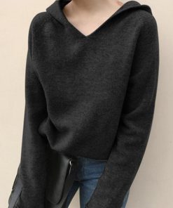 ニット・セーター | シンプル ニットトップス 長袖 ニットパーカー Vネック レディース プルオーバー フード付き 秋冬 ニットセーター
