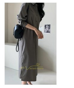 マキシ | シャツ シャツワンピ ワンピース ロング マキシ丈 シャツ 前開き 長袖 シャツ ひざ下丈 大きいサイズ アウター ワンピース 無地 体型カバー 20代30代40代50代