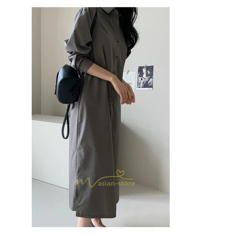 マキシ | シャツ シャツワンピ ワンピース ロング マキシ丈 シャツ 前開き 長袖 シャツ ひざ下丈 大きいサイズ アウター ワンピース 無地 体型カバー 20代30代40代50代