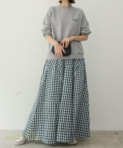 スカート | ロング夏新作 フレア切り替え チェック柄 20代30代 大人 40代50代 可愛い 60代 ゆったり 広い裾 ウエストゴム 6色 春 ダンス舞台 綿 春夏 秋