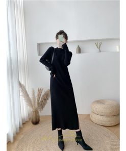 ニットワンピース | レディース 冬 きれいめ ロング おしゃれ 秋冬 長袖 ハイネック サイドスリット セクシー 同窓会 デート 大人フェミニン 女子会 韓国風