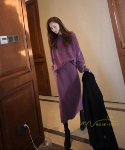 セットアップ | ニットレディース 40代 秋冬 長袖 ニット セーター スカート無地 ロング丈 オシャレ オシャレ韓国風 2点セット オフィス カジュアル