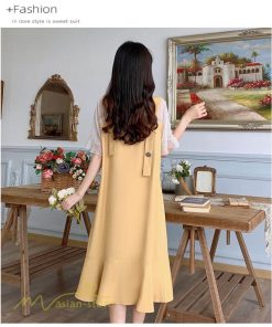 ミディアム | ワンピース レディース 重ね着風 夏物 半袖 フレア シンプル かわいい 20代 30代 大きいサイズ 夏 ゆったり 膝丈 体型カバー カジュアルワンピース おしゃれ