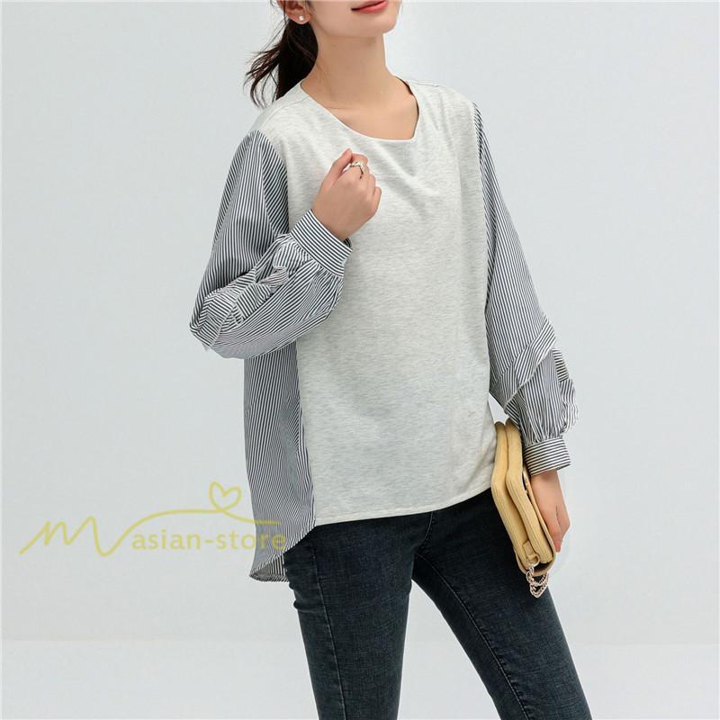 シャツ・ブラウス | Tシャツ レディース トップス 長袖 秋コーデ 切り替え パフスリーブ カットソー ブラウス ゆったり 可愛い カジュアル オフィス 20代30代40代 シンプル 春夏秋