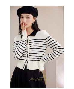 ニット・セーター | カーディガン レディース 春 秋 長袖 トップス  50代 40代 30代 20代 ボーダー柄 おしゃれ キレイめ お出かけ 着痩せ オシャレ 部屋着 ニット あったか