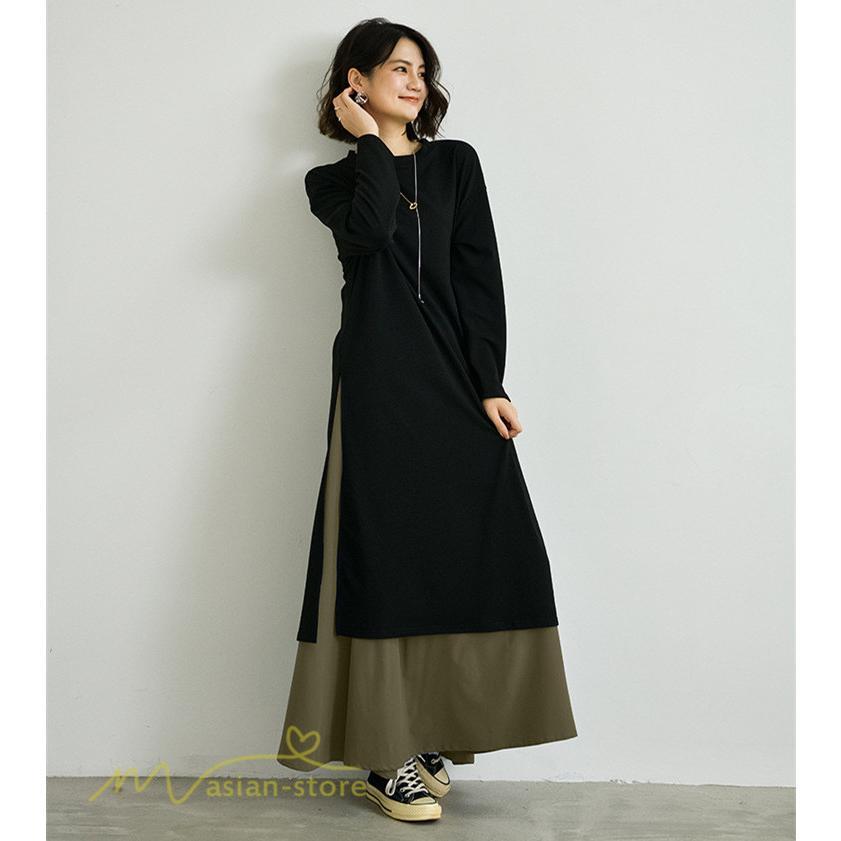 セットアップ | ワンピース 秋スカート レディース 秋物 ロングワンピース ロングスカート フリーサイズ 2点セット 着回し ウエストゴム 可愛い ゆったり 無地