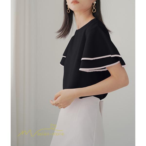 tシャツ・カットソー | トップス Tシャツ レディース 半袖 クルーネック ゆったり おしゃれ ブラウス 着痩せ 春 夏 秋 新作 L M 可愛い スカラップ袖 カジュアルTシャツ 無地