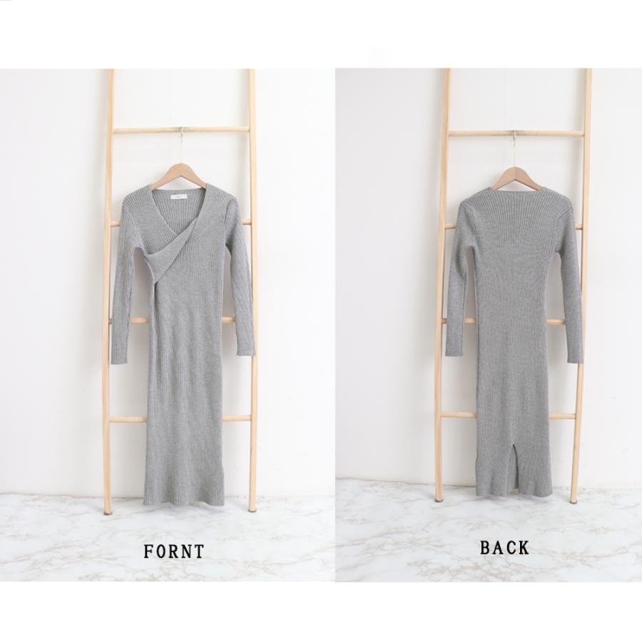 ワンピース | タイト ニットクロスネック