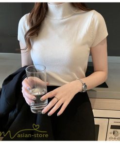 送料無料SALE | サマーニット レディース 半袖 トップス ストレッチ 無地 スリム ニット 可愛い セクシー 柔らか 大人 オフィス 洗えるニット 黒 夏服 夏物 女っぽい 白 OL