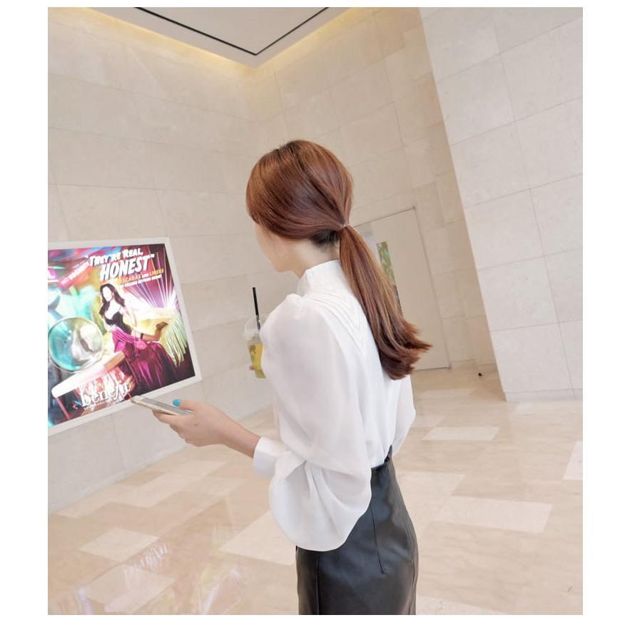 在庫ある | 短納期シフォンブラウスレディース パフスリーブシャツ ビジネスブラウストップス オフィスフォーマルシャツブラウス 薄手 春夏秋衣装 通学通勤 着痩せ 無地 OL